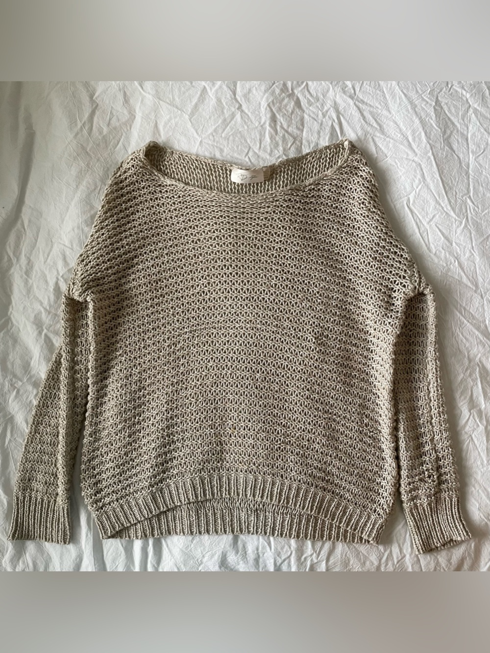 RD Style Beige Open-Weave Crewneck Sweater